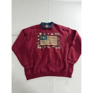 Vintage Nutmeg Mills Sweater Size Large Made In USA American flag print